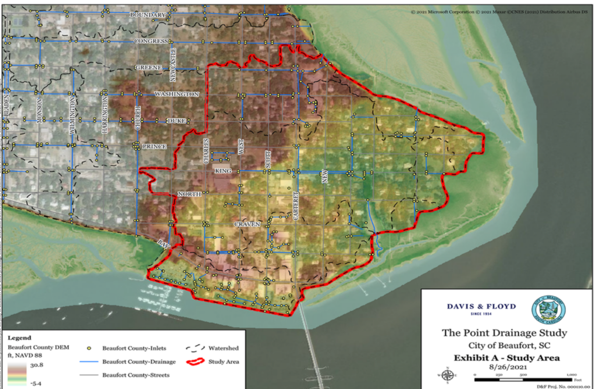 The area where the city of Beaufort is planning stormwater and other utility improvements.
