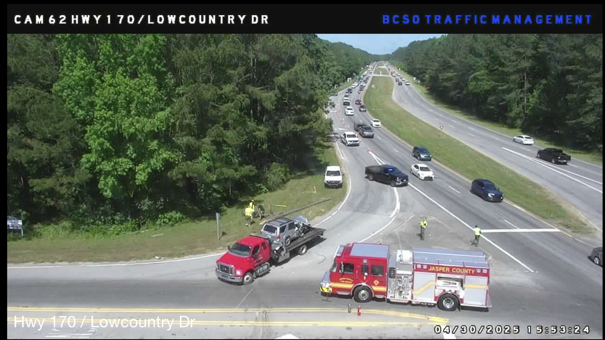 A vehicle was loaded onto a tow truck after it collided with a pole and traffic signal around 3 p.m. Wednesday. First responders blocked off the intersection of S.C. 170 and S.C. 462 following the crash.