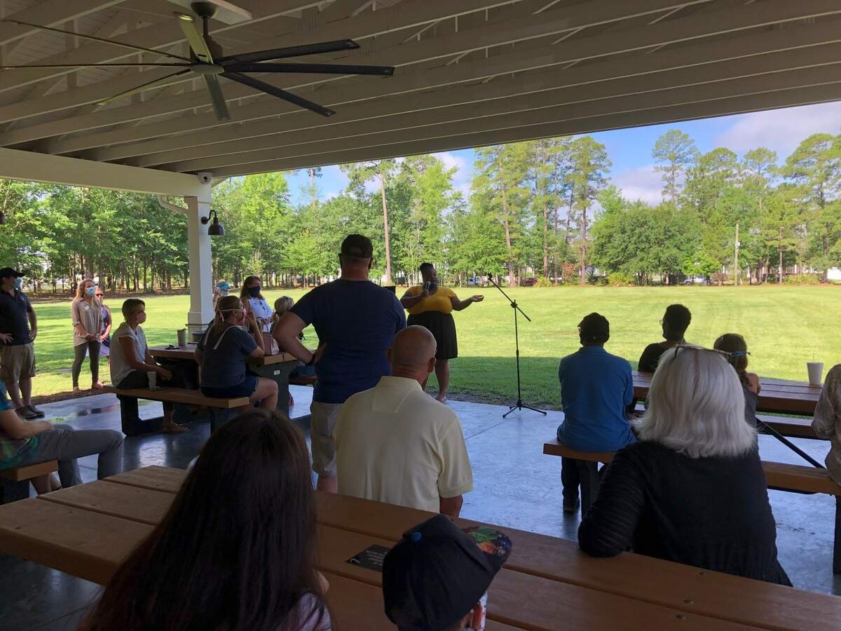 Bridgette Frazier, a Bluffton council member, speaks at a George Floyd tribute event June 9, 2020, at the park named for her father Oscar Frazier.
