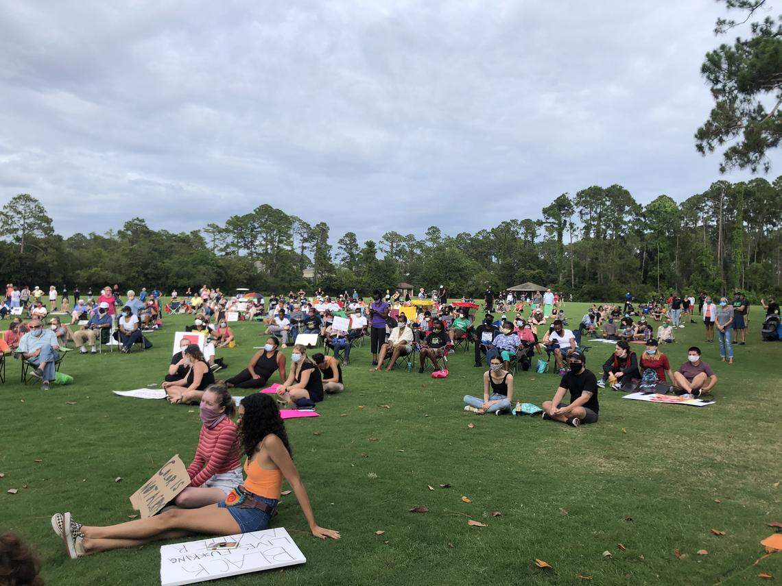 About one-third of the crowd at Chaplin Park on Hilton Head Island Sunday, June 7. They attended the Rally for Justice and Change, which was organized to advocate for an end to police brutality and racism. Around 1,000 people attended.