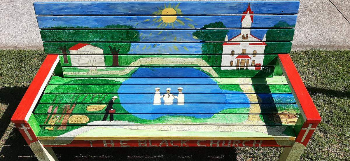 The Rev. Johnnie Simmons designed this bench that memorializes Tabernacle Baptist, the first Baptist church for African-Americans in Beaufort.