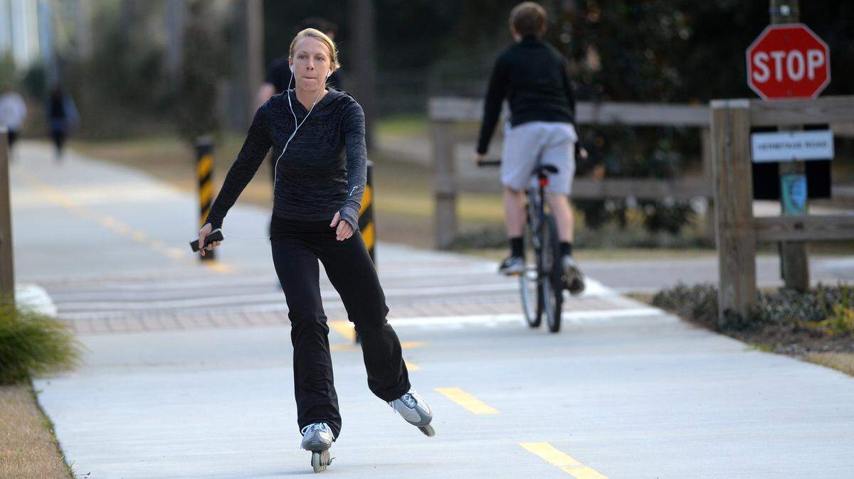 FILE: Ashton Sullivan of Beaufort skates on the Spanish Moss Trail near the Depot Road entrance Feb. 8, 2015.