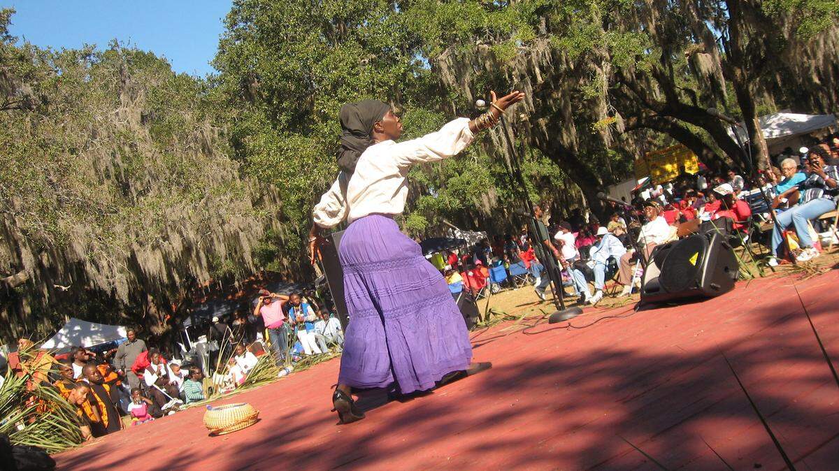 Queen Quet, chieftess of the Gullah-Geechee nation, speaks at a Heritage Days Celebration at Penn Center on St. Helena Island in 2015.