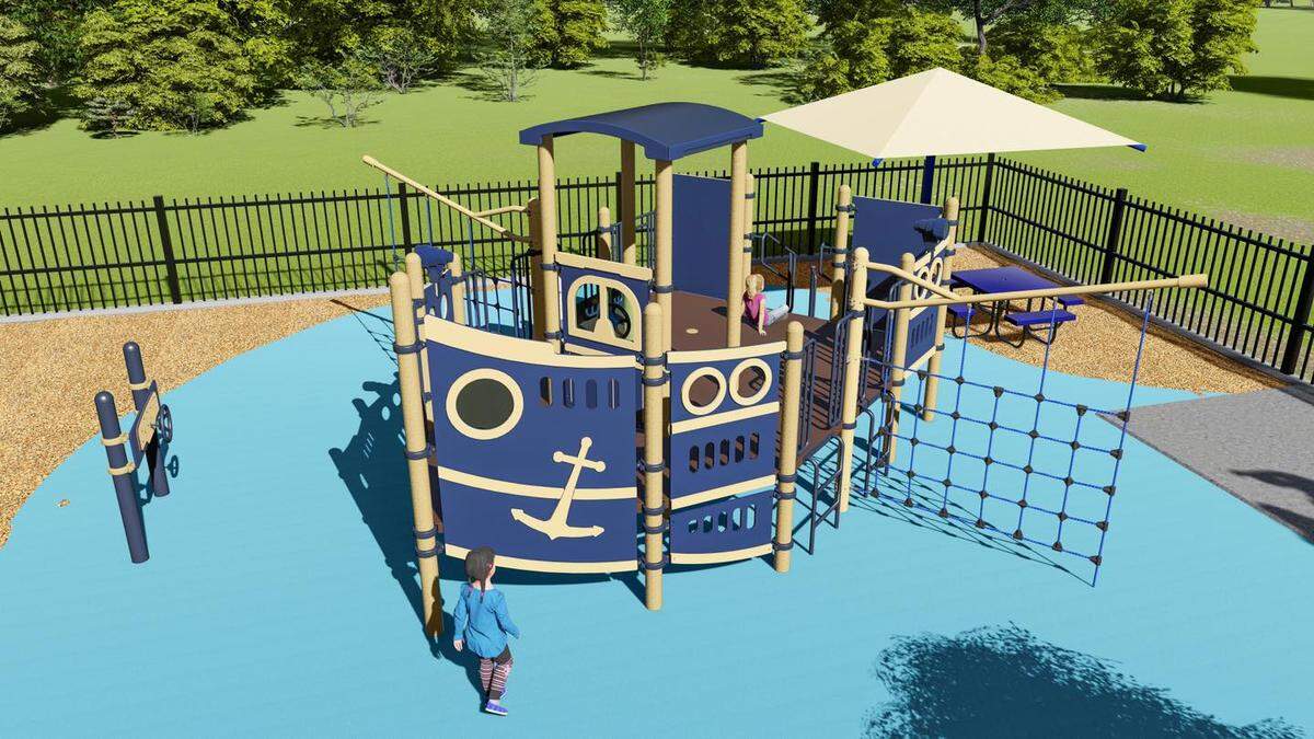 This rendering shows a shrimp-boat shaped climbing structure that will be on the new playground at Henry C. Chambers Waterfront Park in Beaufort.