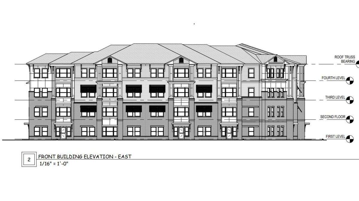 A conceptual architectural drawing shows proposed a proposed senior living project on Ribaut Road in Beaufort.