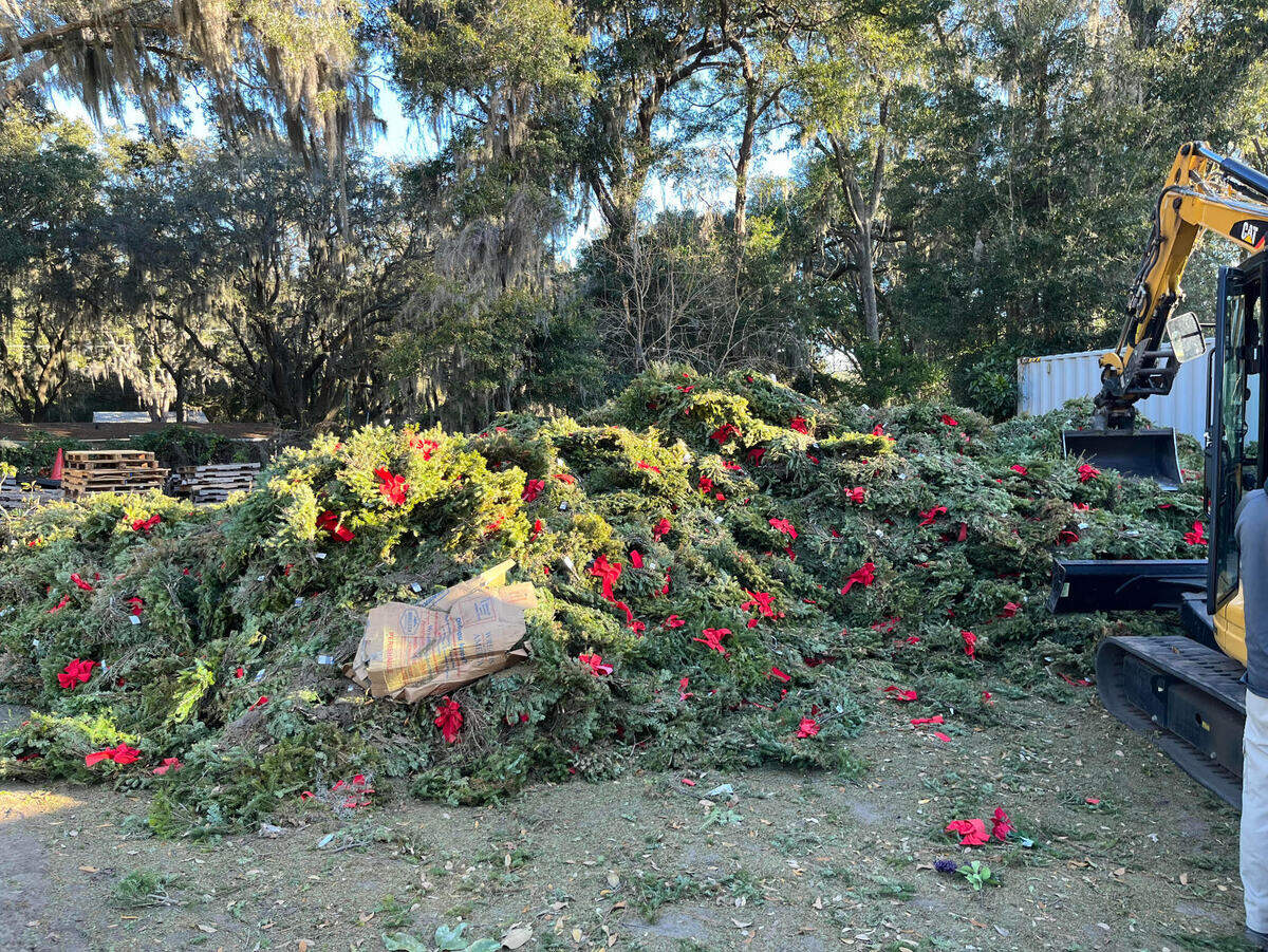 Wreaths were stacked at the back of the Beaufort National Cemetery Tuesday morning.