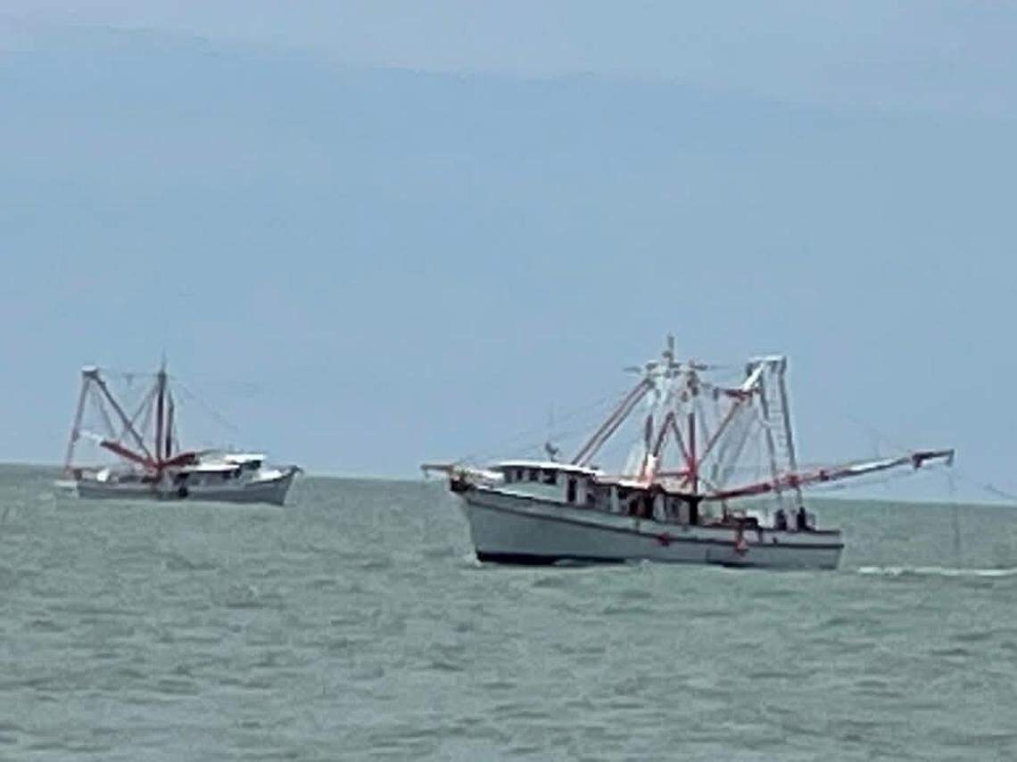 Shrimp boats off of Fripp Island on opening day Monday.