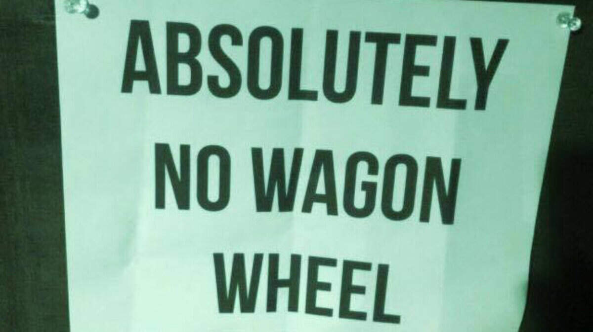 The sign banning "Wagon Wheel" from Swampfire Sessions in early April 2015.
