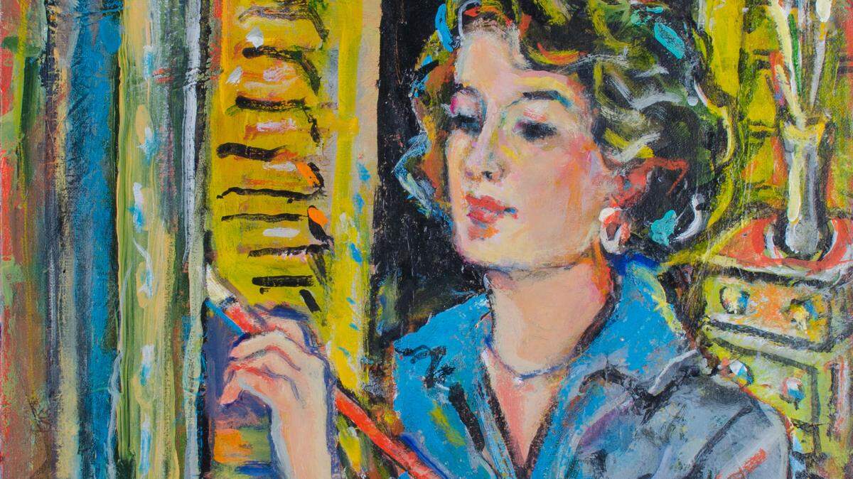 A cropped image of a photograph of a self-portrait by Hilton Head Island, S.C., artist Suzanne McCullough Plowden.