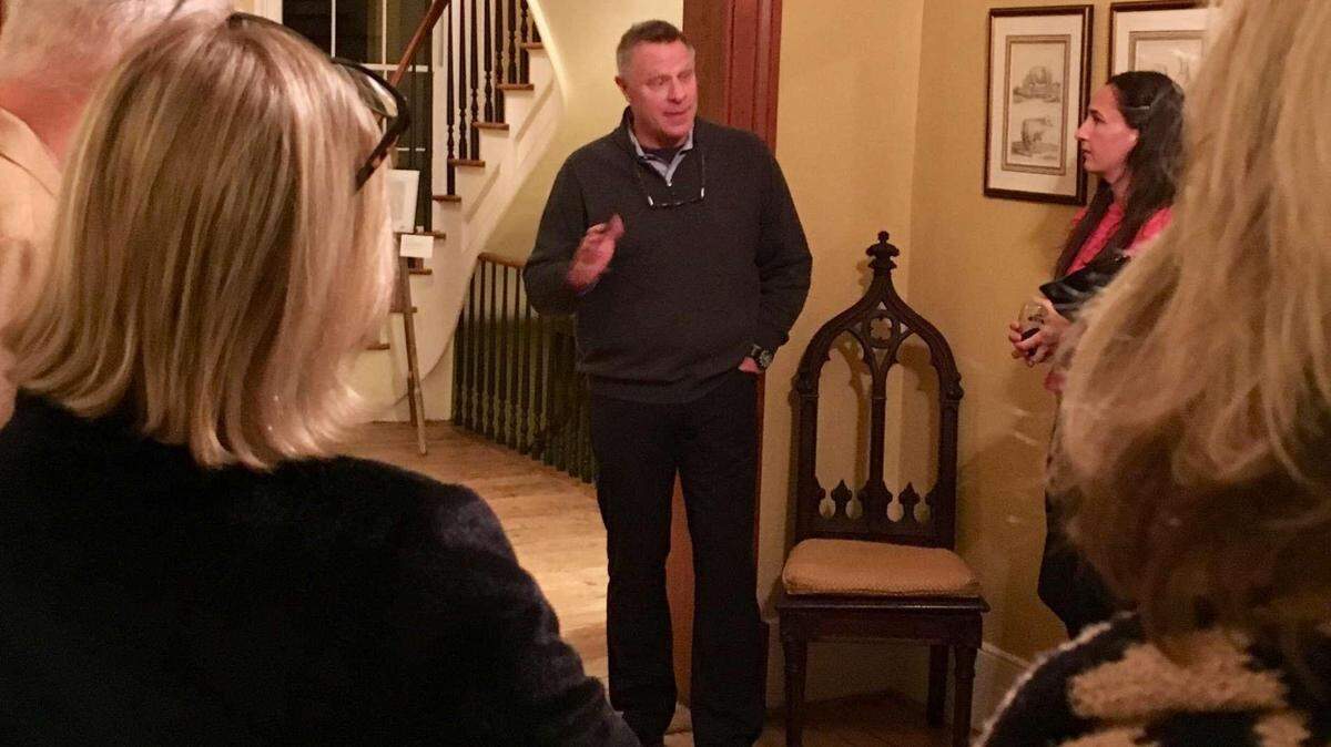 Mark Walker speaks to supporters at a recent fundraiser held in The Castle in Beaufort.