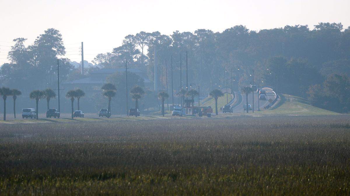 Cars waiting to get through the security gates at the Marine Corps Recruit Depot Parris Island no longer back up onto the Parris Island Gateway since they opened their new entry gates set further onto the island on Tuesday.