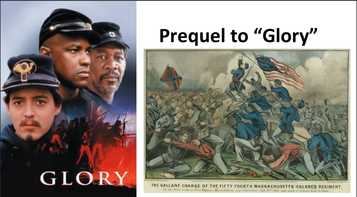 The 54th Massachusetts, which was depicted in the 1989 film “Glory” staring Morgan Freeman, Denzel Washington and Matthew Broderick, is often thought of as the first black regiment to fight for the Union in the Civil War. It was formed in February 1863. However, continuous black service in the U.S. Army began in Beaufort, South Carolina on May 9, 1862 with the formation of the First South Carolina Volunteers.