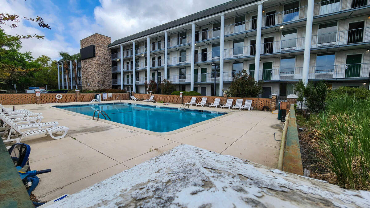 The former Quality Inn hotel, photographed on April 4, 2025, is being converted into studio apartments located at Beaufort Town Center in Beaufort.