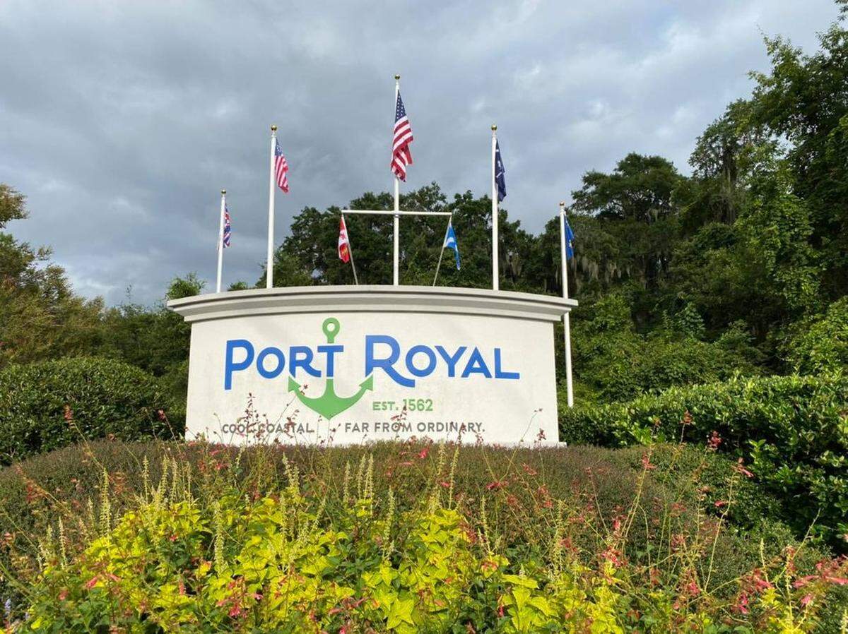A new flag display greets visitors to downtown Port Royal.