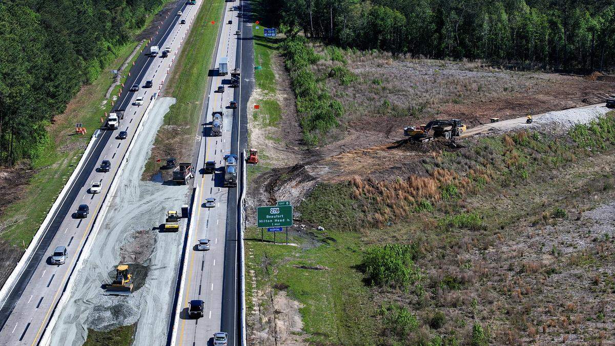 The overpass of John Smith Road over Interstate 95 has been removed as photographed on April 10, 2026, as work to widen the interstate has begun in Jasper County.