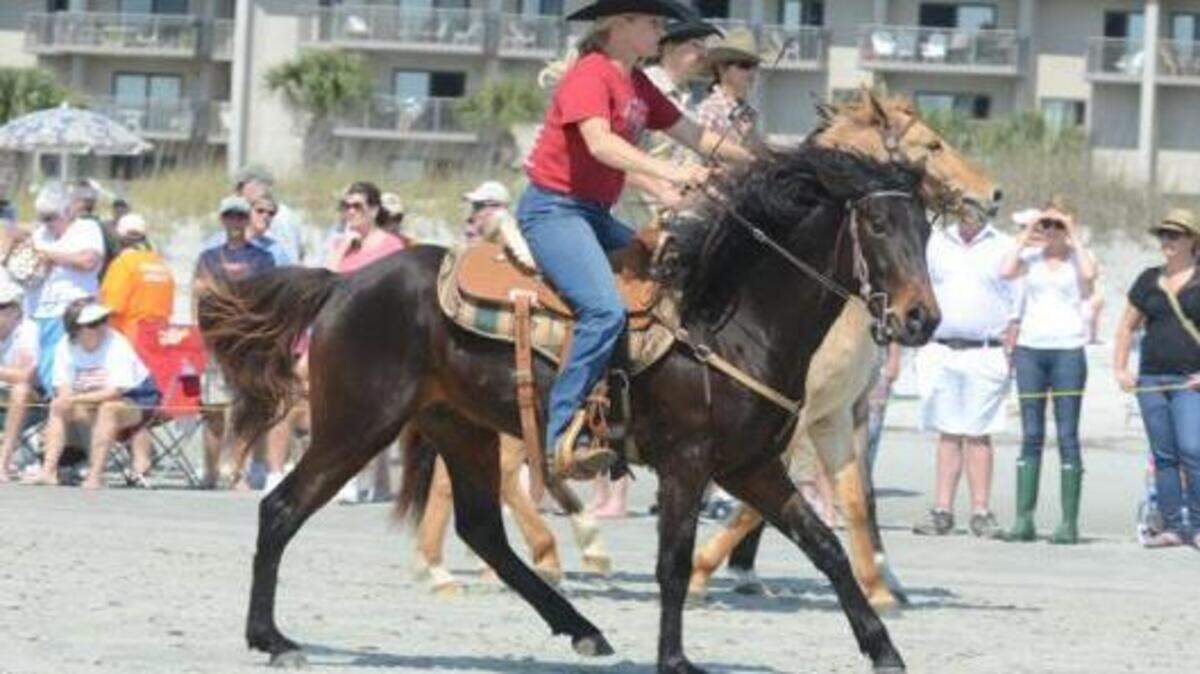 A contestant rides her marsh tacky in March 2012.