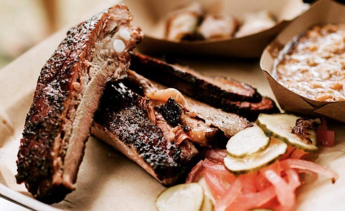 Malone Barbecue’s fare is sold “market-style” by weight. 