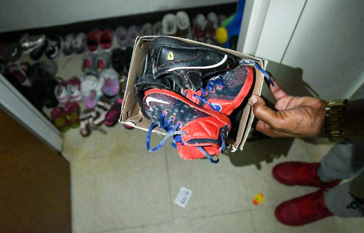 Briana Cohen displays mold spores growing on her daughter’s shoes as repairs are being made at their three-bedroom apartment at Sandalwood Terrace apartments on Thursday, Oct. 22, 2020 on Hilton Head Island. Cohen and her two-year old daughter have been living with her mother in Beaufort after firefighters extinguished a bathroom exhaust fan caught fire. Cohen says while structural work has been slow, little is being done to eliminate moisture from the water used to fight the fire.