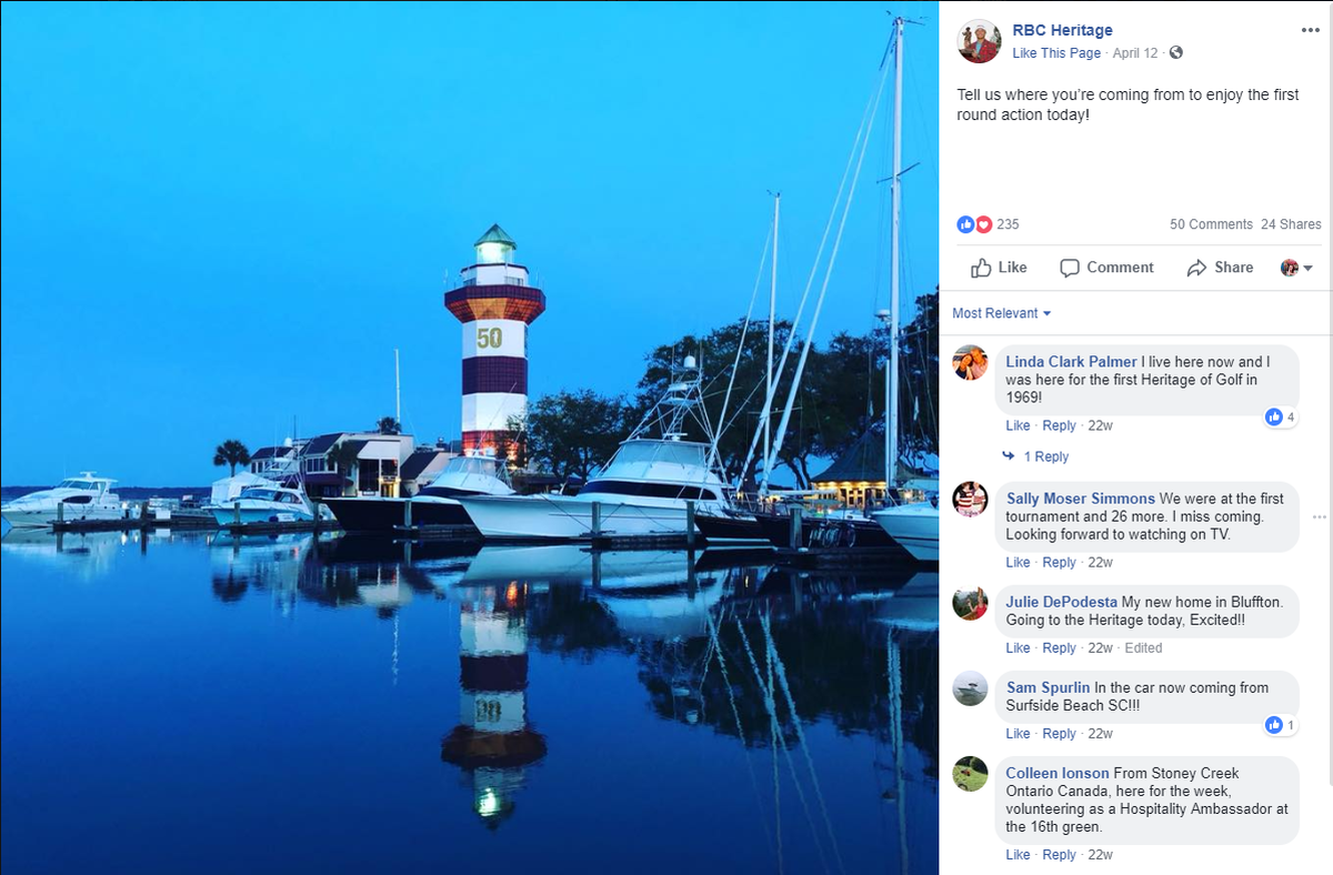 RBC Heritage Presented by Boeing commemorated the first round of the 2018 PGA Tour tournament with a new look for the Harbour Town Lighthouse.