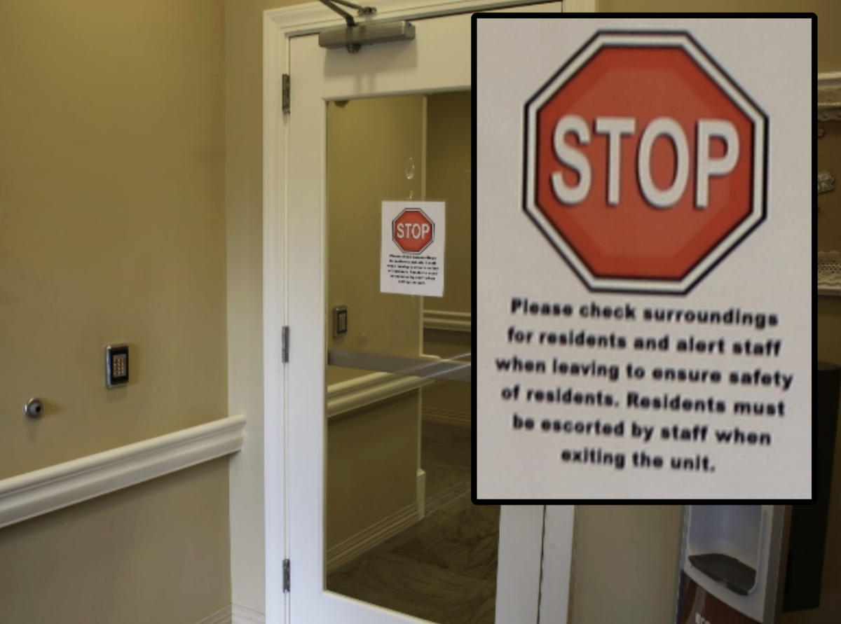 Photos included in the wrongful death lawsuit show a door in the memory care unit at The Palmettos of Bluffton that 79-year-old Jack Tribble allegedly followed a contractor through on Aug. 23, 2023. He then left the facility and was found dead two weeks later.