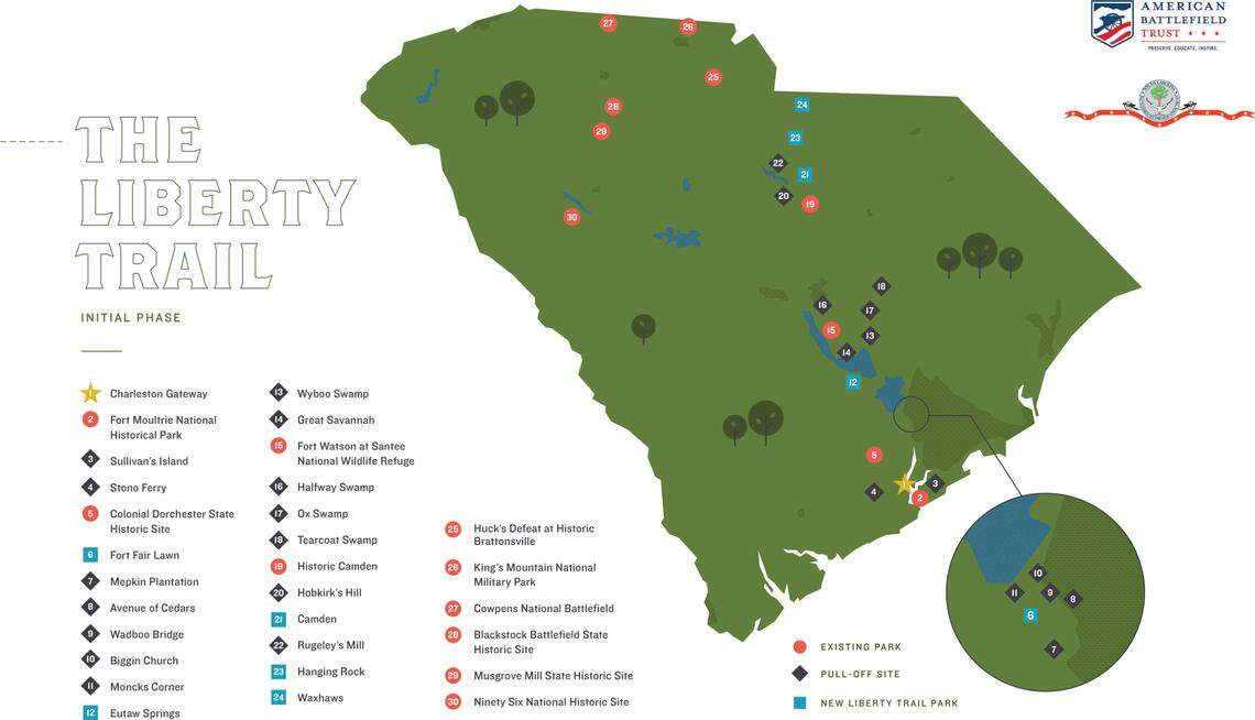A map of the first phase of the S.C. Liberty Trail.