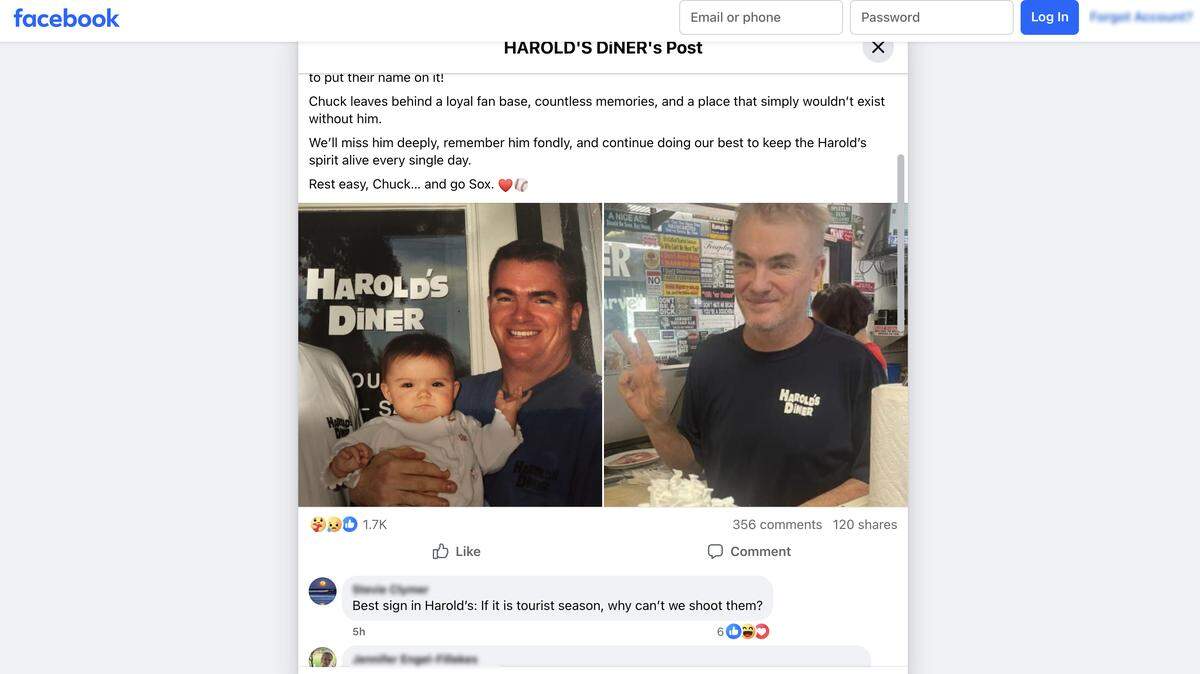 A Facebook post from Harold’s Diner on Hilton Head Island said that the diner’s creator, Chuck Hyatt, has died.
