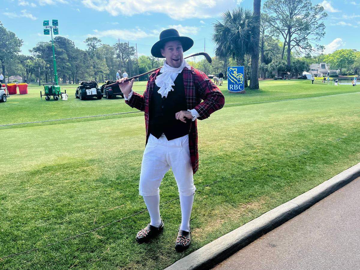 RBC Heritage Presented by Boeing mascot, Sir Willie, poses in his Scottish plaid on Friday, April 18, 2025