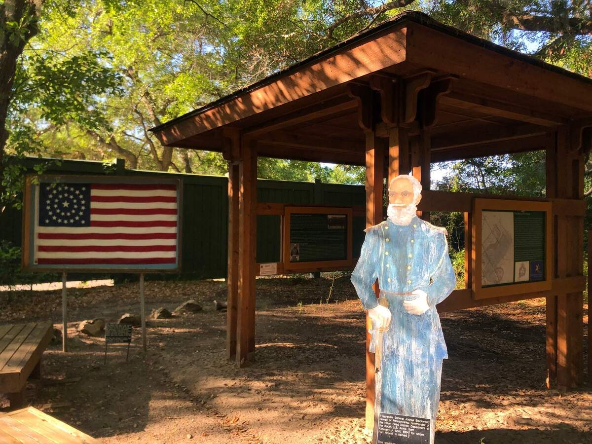 Educational signage at Fort Howell on Hilton Head Island, a Civil War era fort used by Union troops to defend the island.