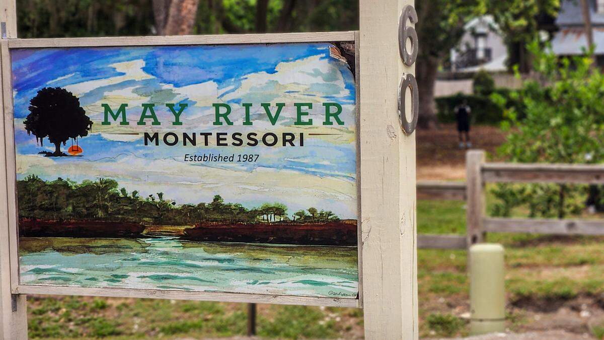 A sign for May River Montessori as seen on May 15, 2023 which is located on the corner of Bridge and Calhoun streets in Old Town Bluffton.