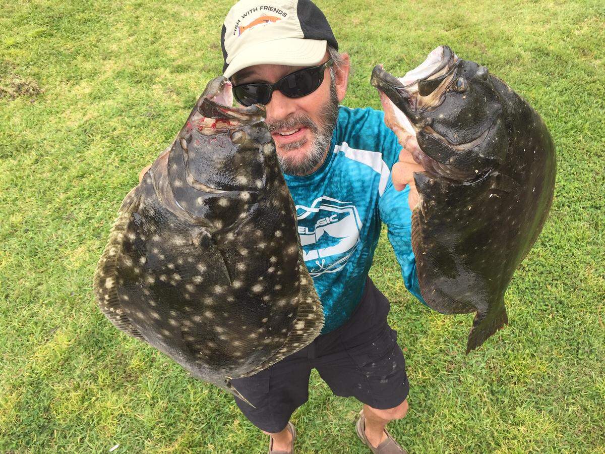 Collins Doughtie with two doormat flounder in 2019.