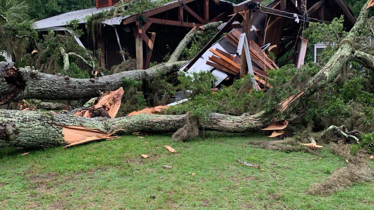 A tree fell and partially destroyed a pavilion at DuBois Park in the heart of Old Town Bluffton on Saturday, May 18, 2024.
