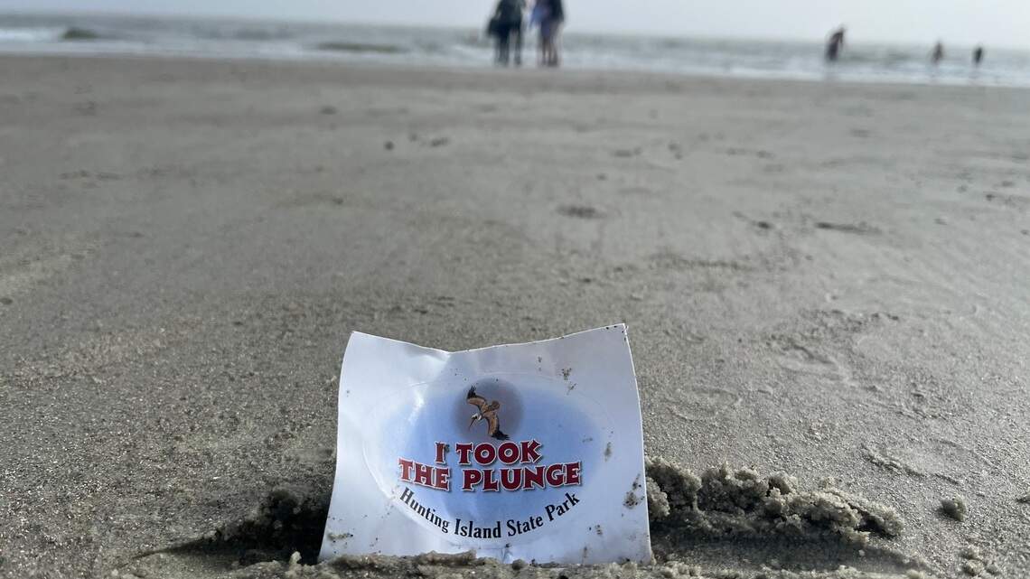 Brave souls gather on Hunting Island for the Pelican Plunge