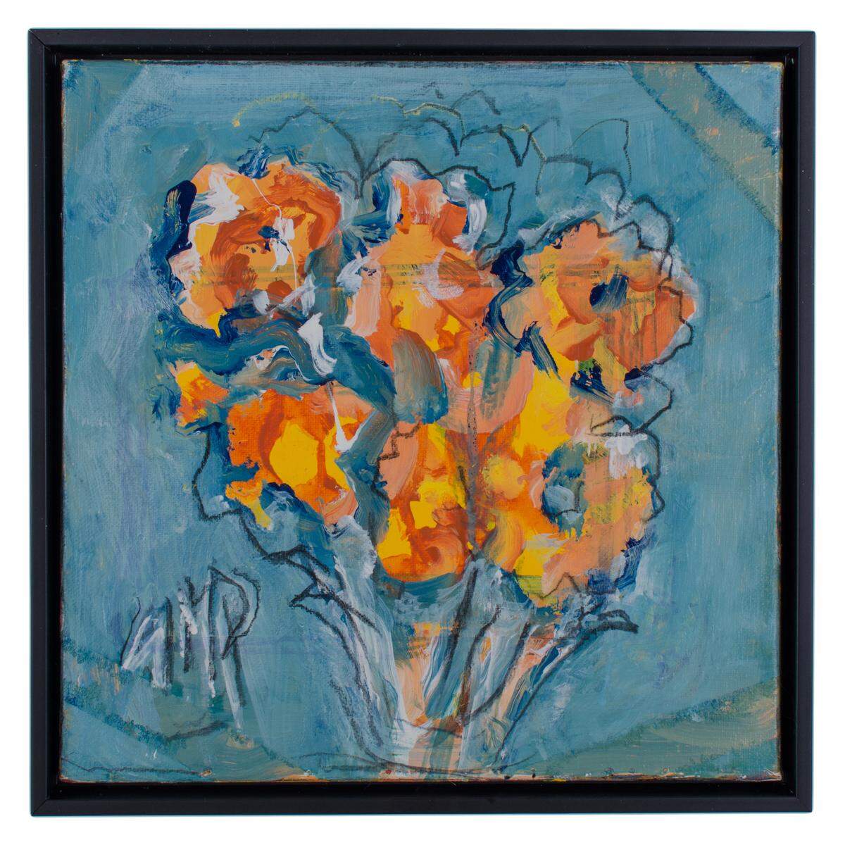 A photograph of Suzanne McCullough Plowden’s 2016 painting, “Orange Flowers.”