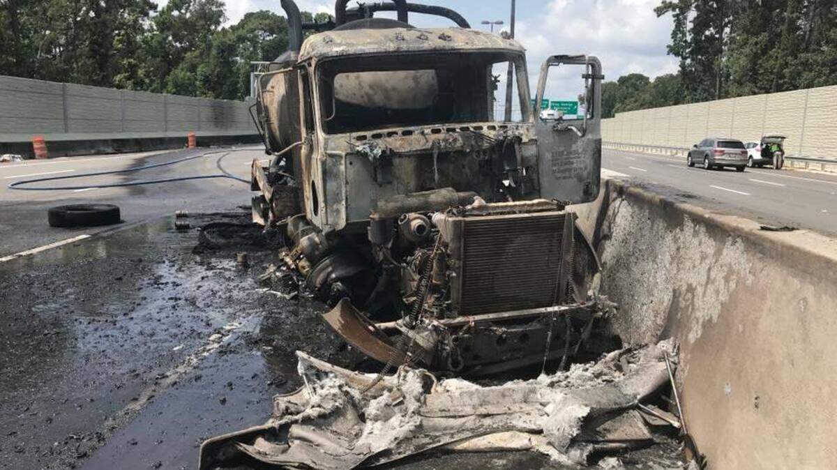 A tanker truck carrying sewage hit a center median in Savannah.
