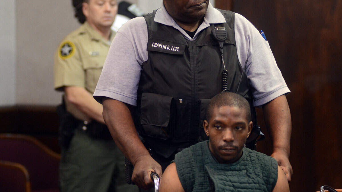 Kalvin Hunt, 26, of Sumter, is brought into court for a bond hearing at the Beaufort County Courthouse on March 2, 2012. Hunt left Naval Hospital Beaufort during a mental evaluation the previous week and stole a Port Royal fire truck. He struck and killed a pedestrian, Justin Miller.