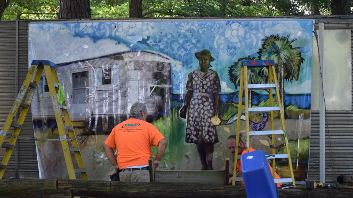 The Gullah Museum of Hilton Head Island, at 12 Georgianna Drive, on Wednesday, June 23, 2021, hung a mural on an old semi-trailer.