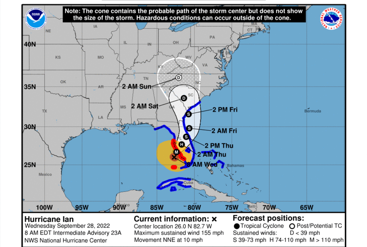Updated map of Hurricane Ian’s path.