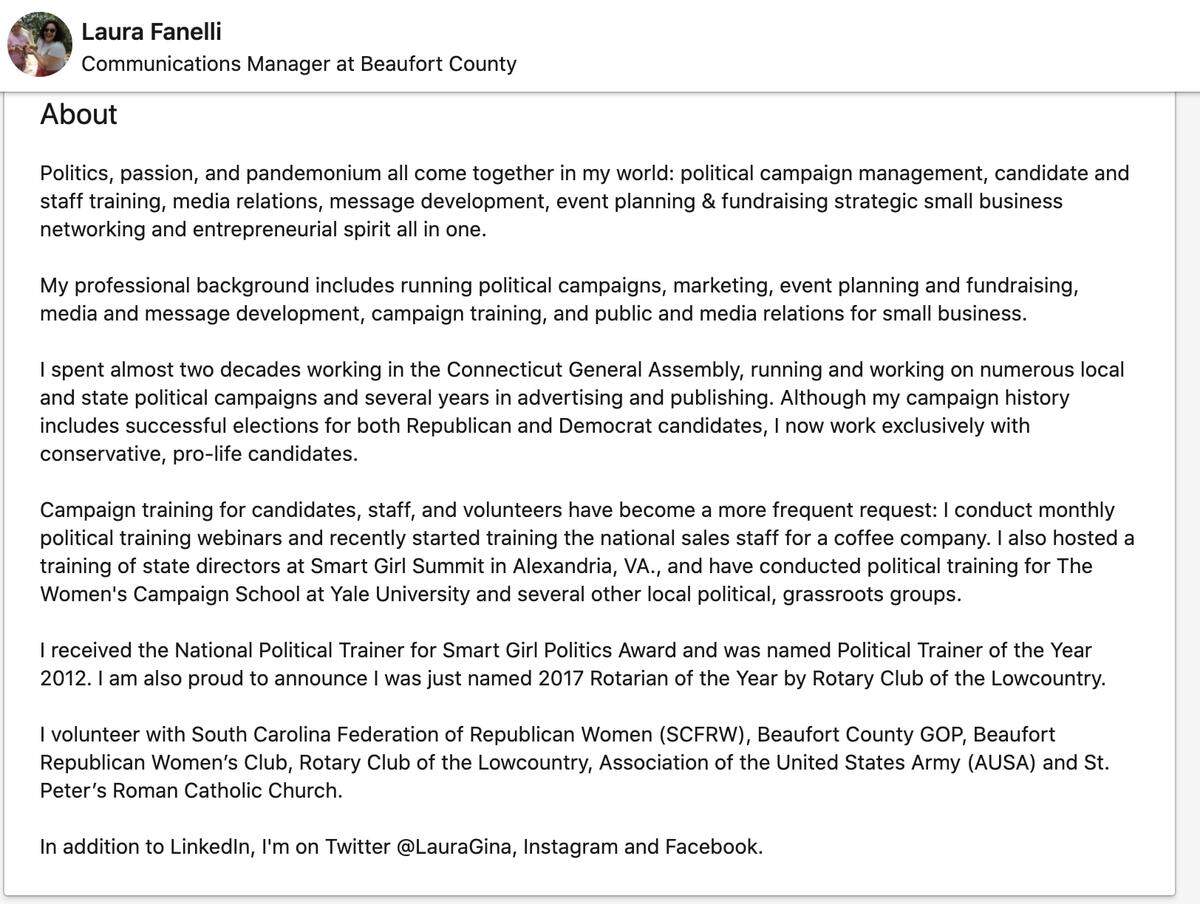 A screenshot of Laura Fanelli’s Linkedin profile.