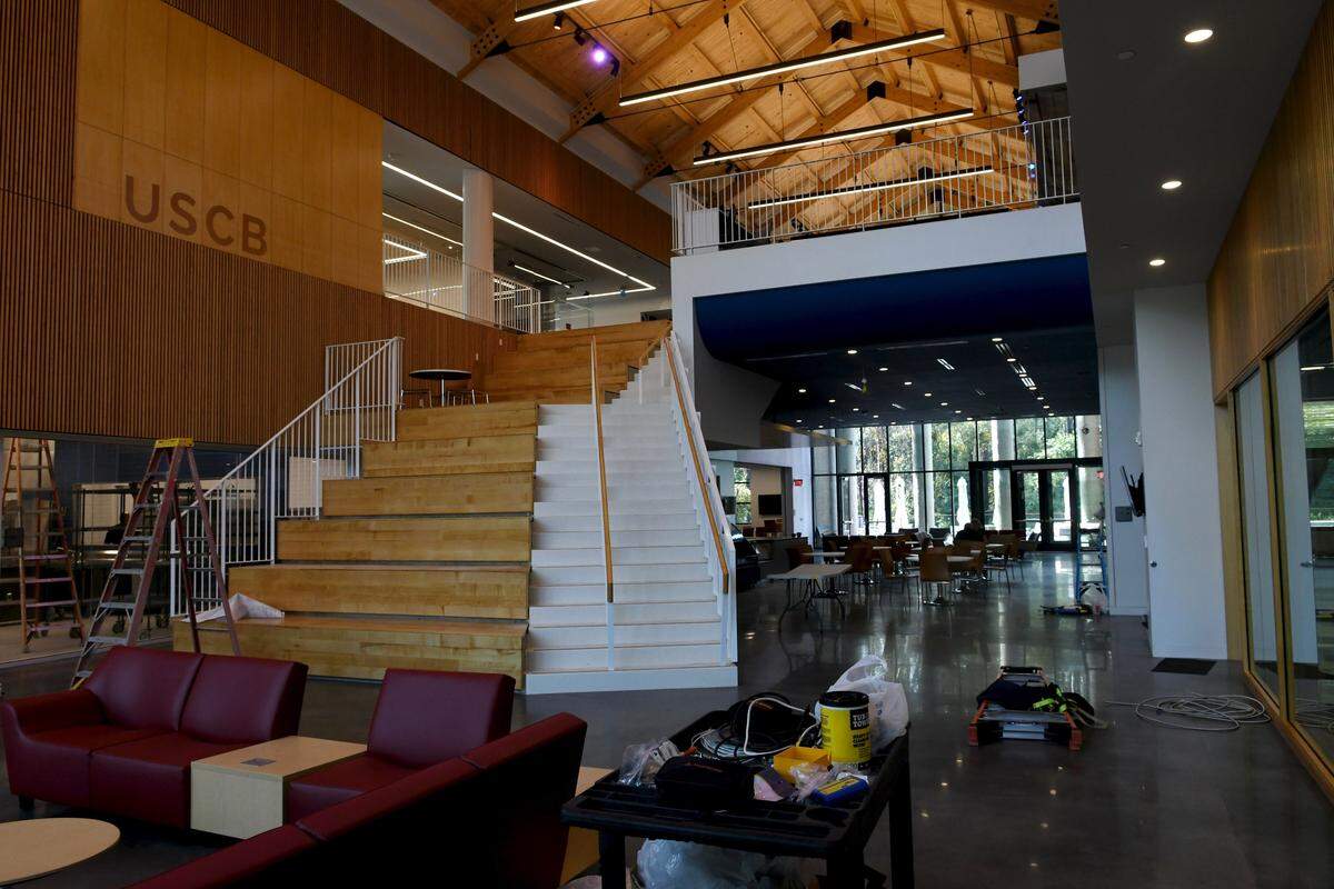 At the entrance to USCB’s $25 million Hilton Head Island campus, a stairway with bench seating greets visitors as seen on Tuesday morning. After a 11 a.m. ribbon cutting ceremony Wednesday, the building will be open to the public to tour the $25 million building and will last until 4 p.m. The campus is set to open to students in the 2019 school year.