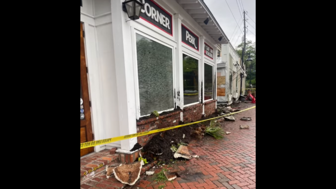 Porch of Bluffton’s Corner Perk damaged after car crashes onto sidewalk Saturday night