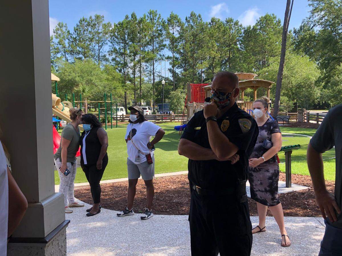 Bluffton Police Chief Chris Chapmond attends a memorial to George Floyd at Oscar Frazier Park on June 9, 2020.