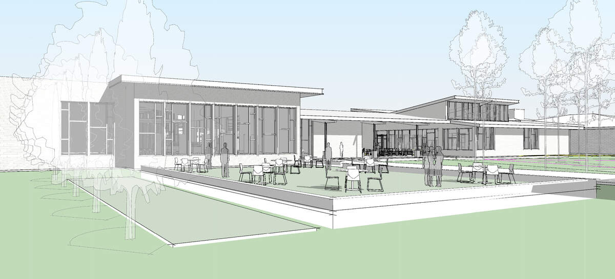 Building renderings show Beaufort Academy’s new student dining and porch facilities.