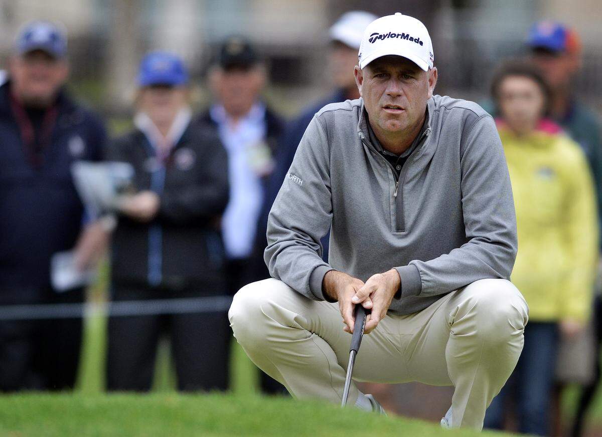 Stewart Cink, of Duluth, G.A., eyes his ball before making a putt on the 9th hole during the second round of the RBC Heritage Presented by Boeing on Friday at Harbour Town Golf Links in Sea Pines on Hilton Head Island S.C.