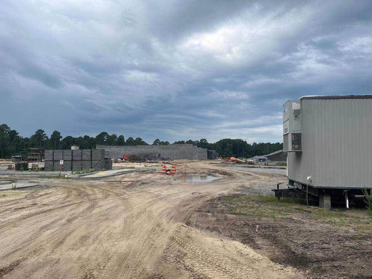 The shells for stores at Beaufort Station in Beaufort are beginning to rise. The regional shopping center is expected to open next summer.