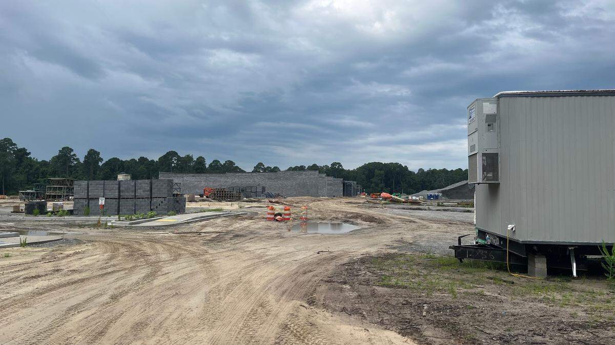 The shells for stores at Beaufort Station in Beaufort are beginning to rise. The regional shopping center is expected to open next summer.