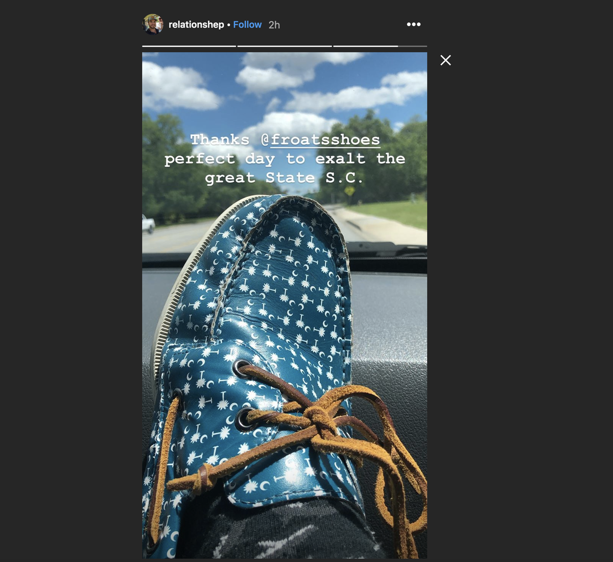 Shep Rose sported boating shoes with South Carolina’s infamous Palmetto trees and crescent moons on them.