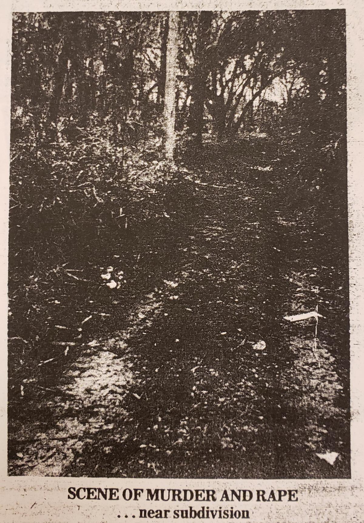A news clipping from the Jan. 7, 1980, edition of The Beaufort Gazette shows the area where lovers’ lane was off Old Salem Road in Burton, where 18-year-old David Krulewicz was murdered and his 15-year old girlfriend raped two days earlier.