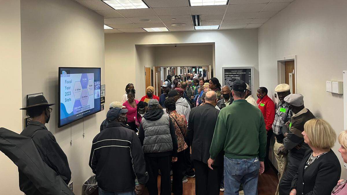 People packed the hallway at the Beaufort County Government Center waiting to get into the County Council chambers. The item that drew the crowd was proposed amendments to the Cultural Protection Overlay on St. Helena Island.