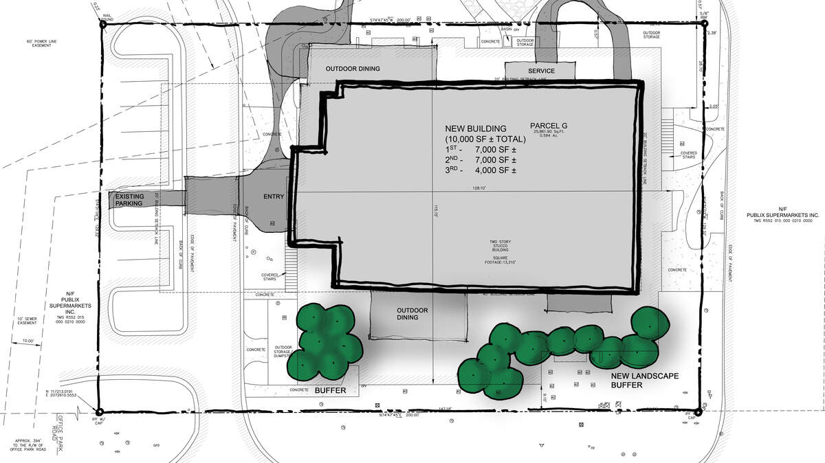 This rendering shows a proposed site plan to redevelop the Gallery of Shoppes at Sea Pines Center on Hilton Head Island.