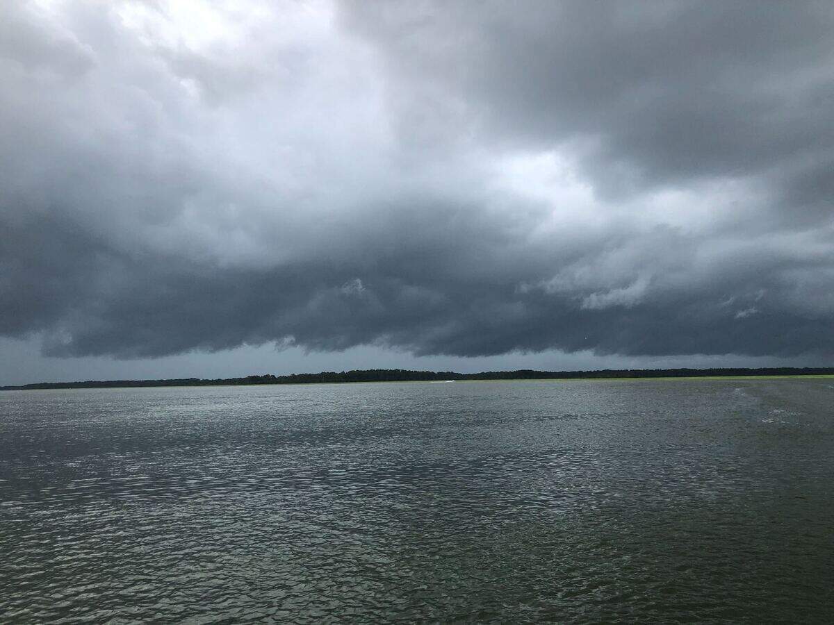 Clouds form over the May River in Bluffton Monday morning as the town prepares for Tropical Storm Isaias.